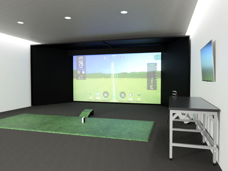 Professional widescreen indoor golf simulator enclosure