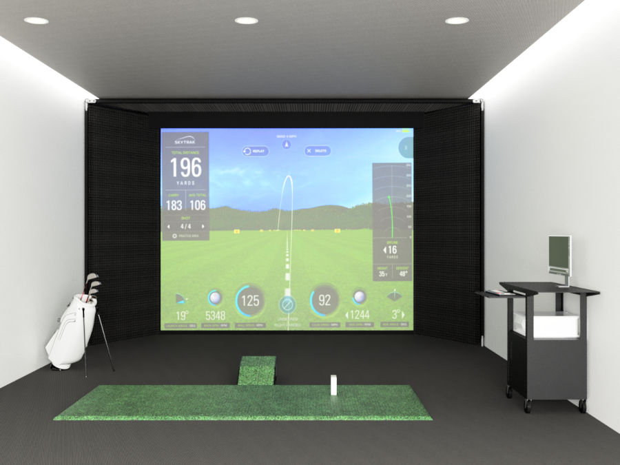 Professional widescreen home golf simulation bay