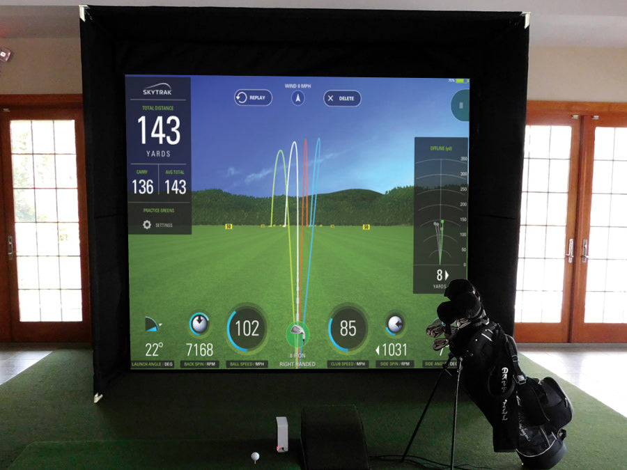 Indoor golf simulator hitting enclosure
